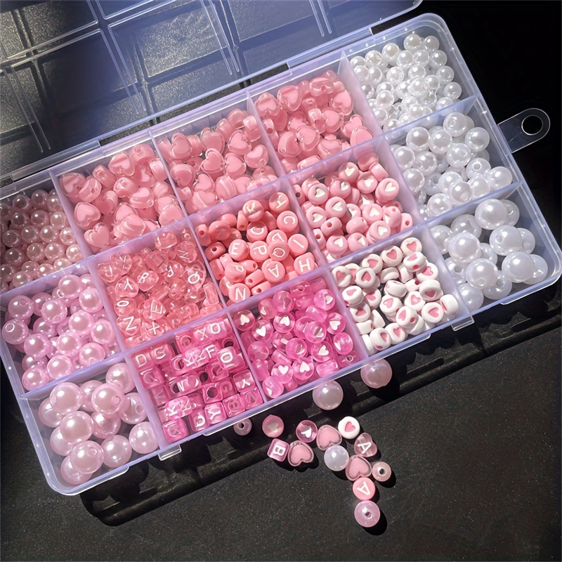 Jewelry Making Box - 10-Piece Pink Alphabet Box, Acrylic Beads,
