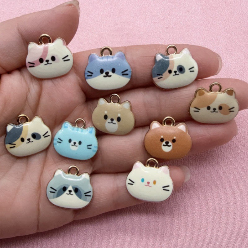 Jewelry Making For Birthday Party - 12pcs Printed Cat Head Alloy Drip