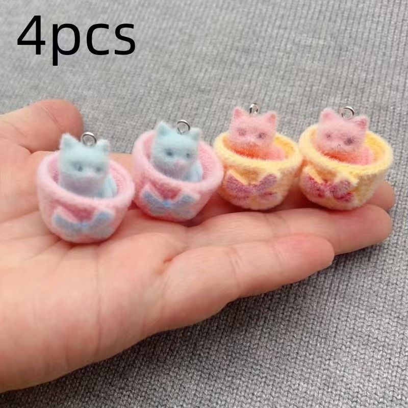 4pcs 3D plush resin cat pendan - Jewelry Making For Birthday Party 评论和价格