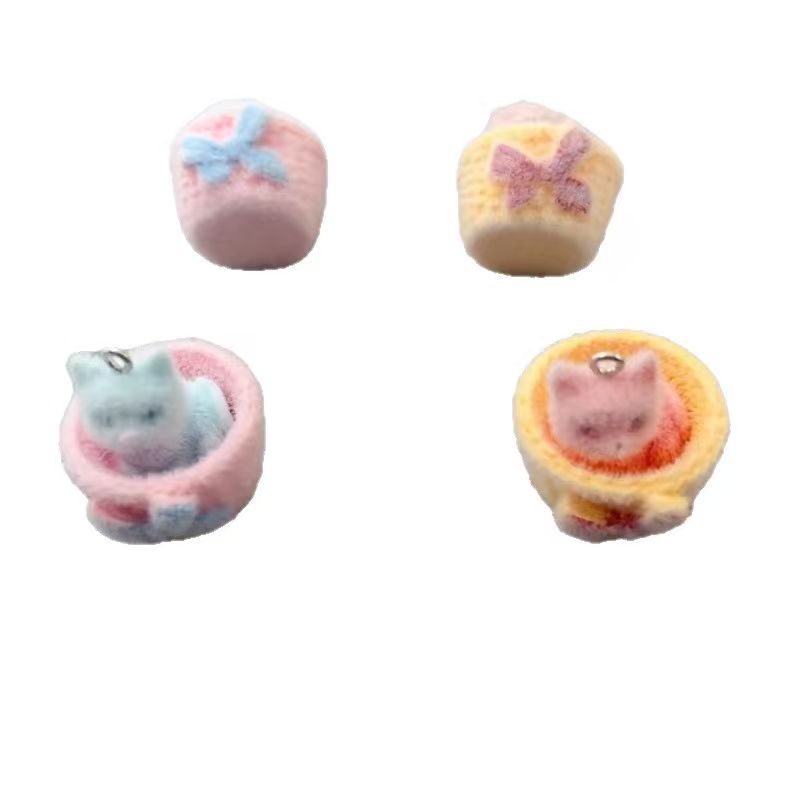 4pcs 3D plush resin cat pendan - Jewelry Making For Birthday Party 评论和价格