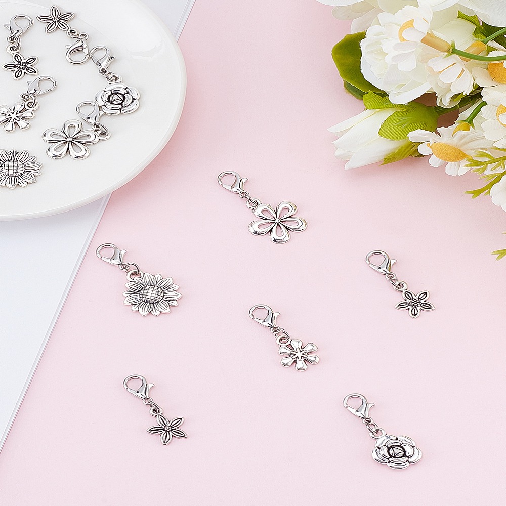 12Pcs 6Style Alloy Pendant Dec - Lobster Clasp Silver 评论和价格