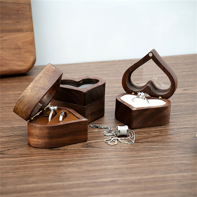 1Pcs Heart Walnut Wood Ring Bo - Jewelry Making Box 评论和价格