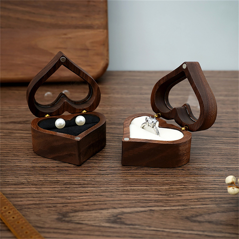 1Pcs Heart Walnut Wood Ring Bo - Jewelry Making Box 评论和价格