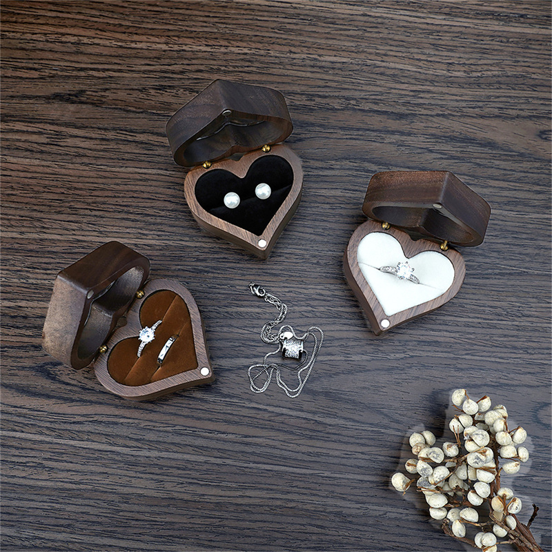 1Pcs Heart Walnut Wood Ring Bo - Jewelry Making Box 评论和价格